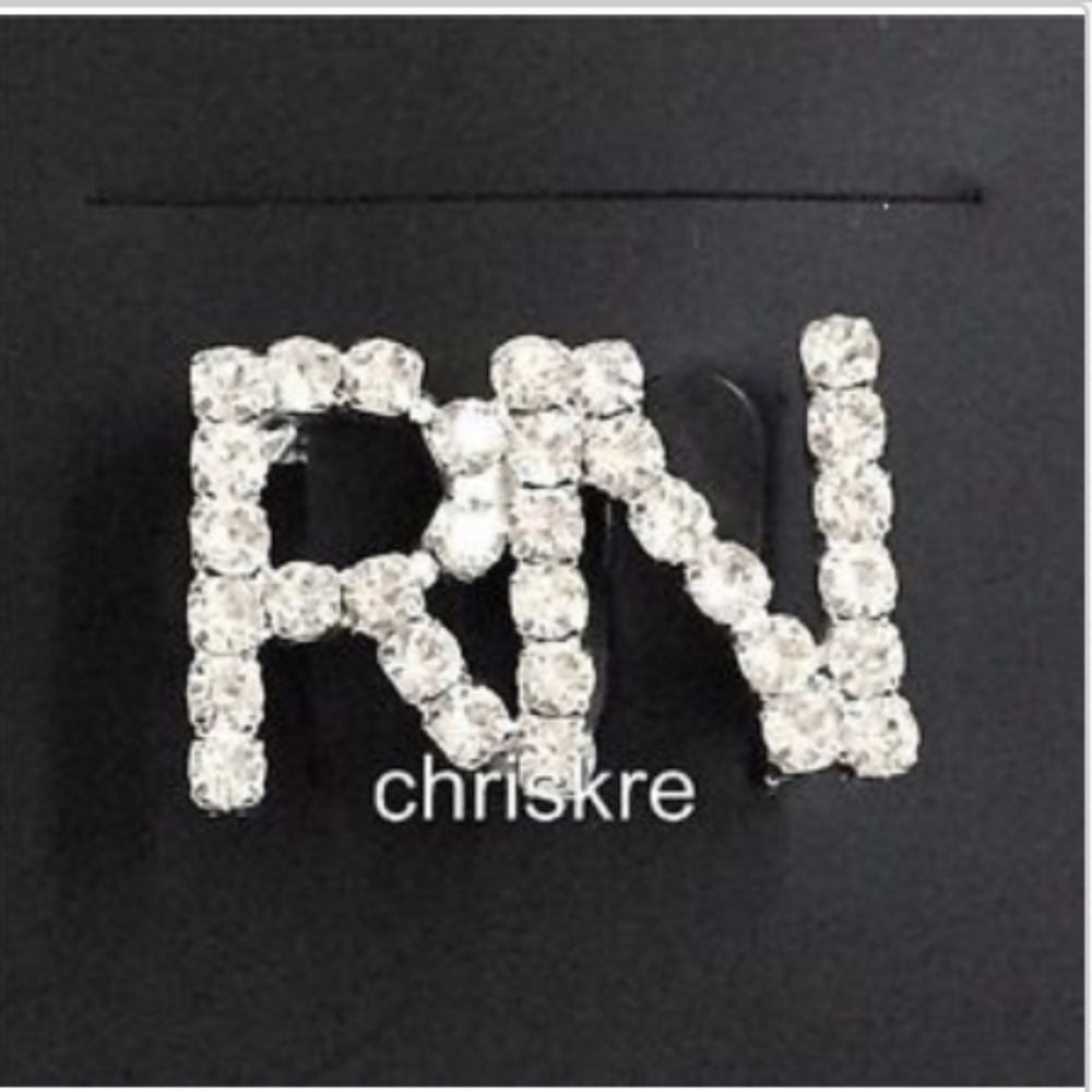 Silver Crystal RN Nursing Pin Brooch Graduation Gift Sparkly Registered Nurse